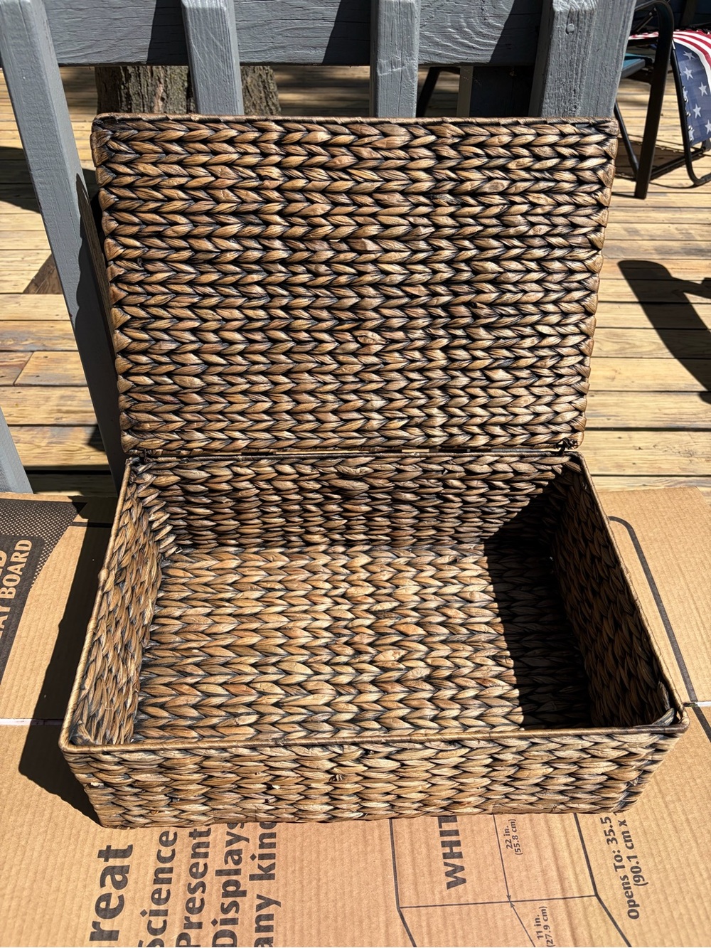 Woven Seagrass Storage Basket - attached lid Brown